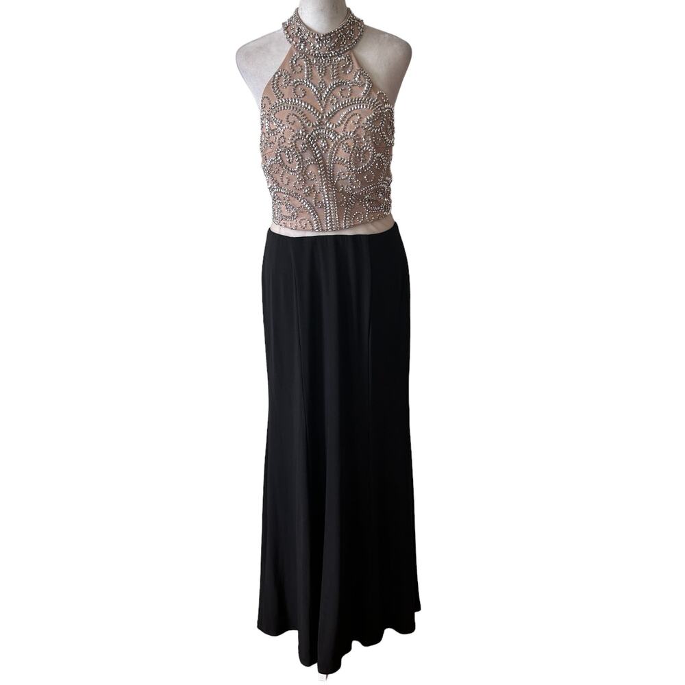 Cachet Black and Beige Embellished Gown